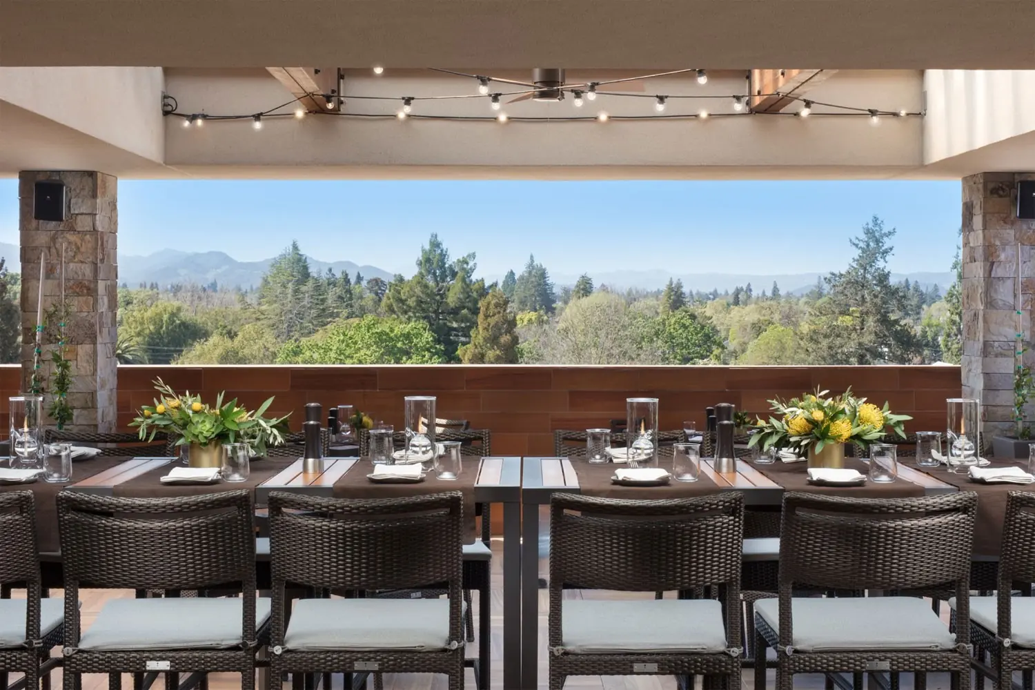 Archer Hotel Napa - Rooftop Bar seating view of the landscape