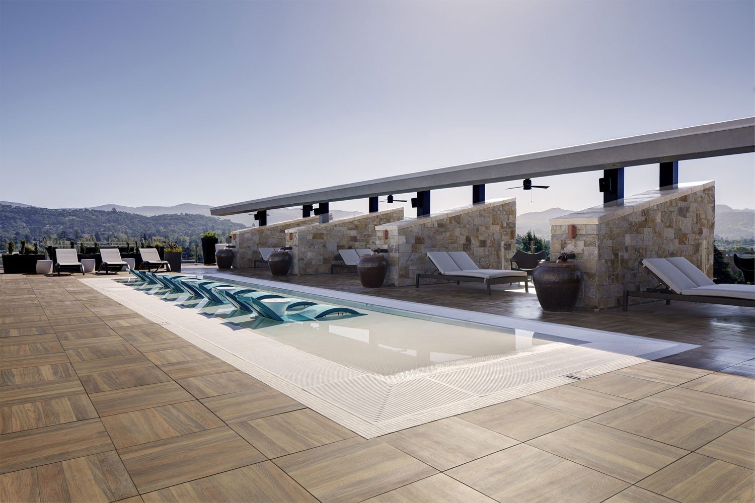 Archer Hotel Napa - water deck with loungers