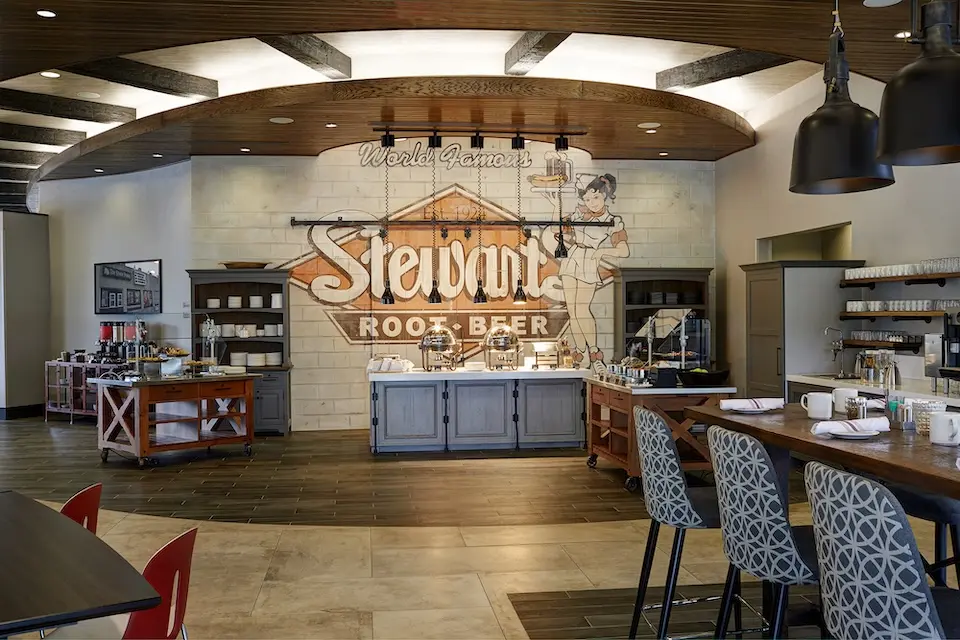 AKB - a breakfast buffet station set against a New Jersey-inspired Stewart's Root Beer mural