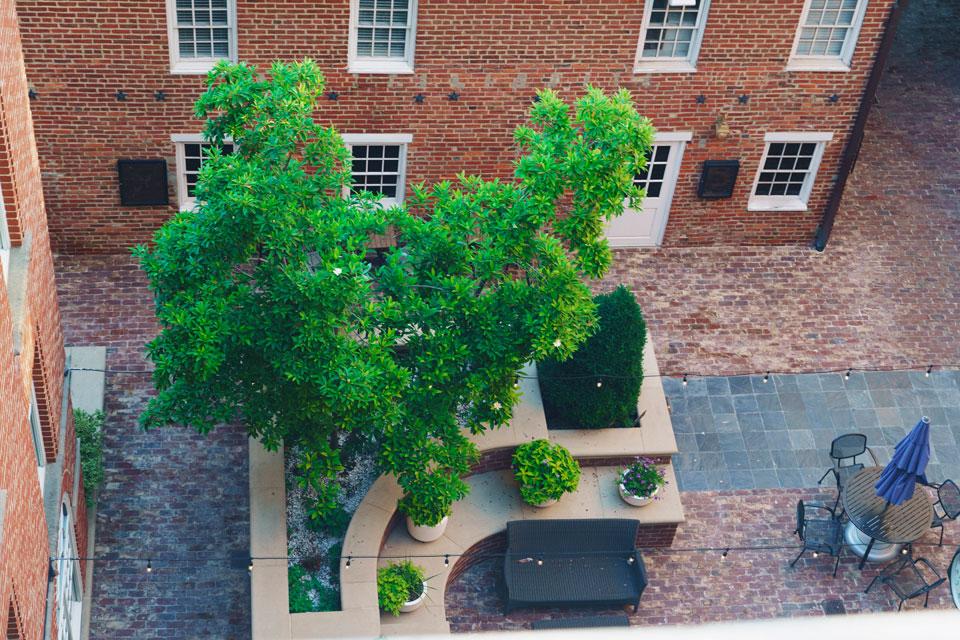 Archer Hotel Alexandria courtyard aerial view