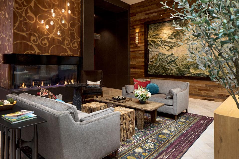 Fireplace seating in the lobby