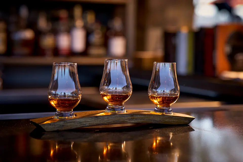 Whiskey flight at Archer Napa's Sky & Vine rooftop bar