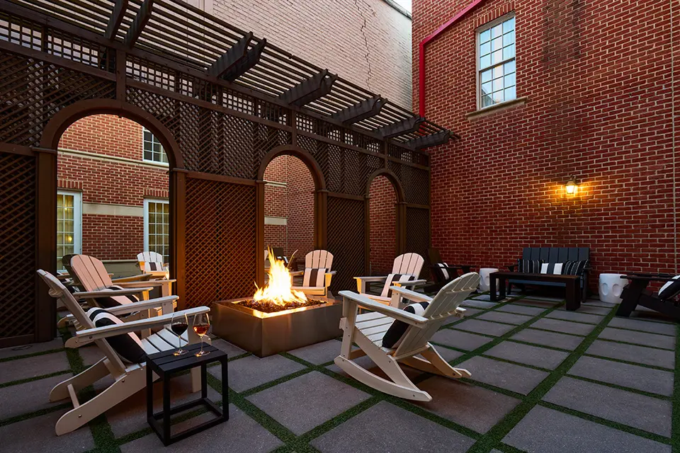 Outdoor terrace with soft seating
