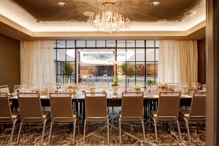 Archer Hotel Napa — The Patchett Salon table setting with open blinds