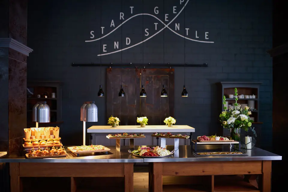 Buffet setup at Archer Redmond's AKB hotel bar