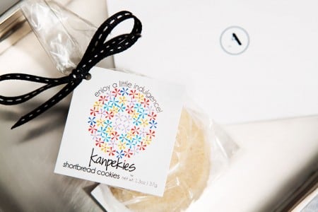 Turndown treats - Kanpekies Shortbread Cookies on a tray with a card