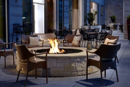 Patio fire pit at night