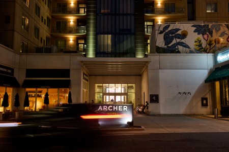 Archer Hotel Fall Church - Nighttime entrance to the hotel