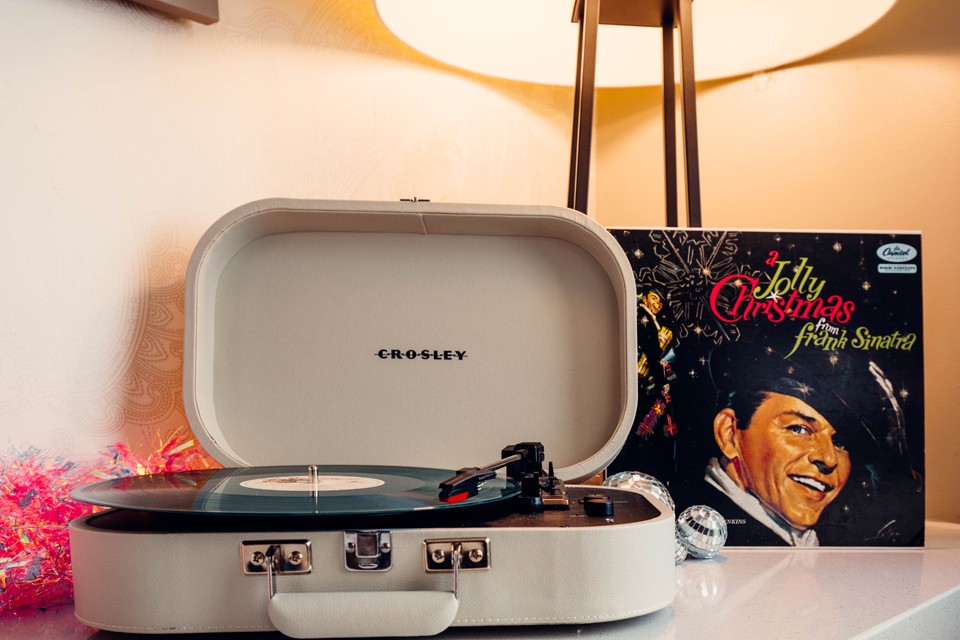 Crosley player with holiday record 