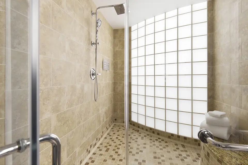 The Grand Den - roomy tiled walk-in shower