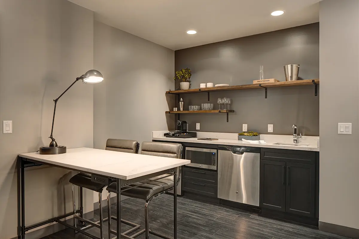 Archer's Den - fully stocked wet bar with movable island