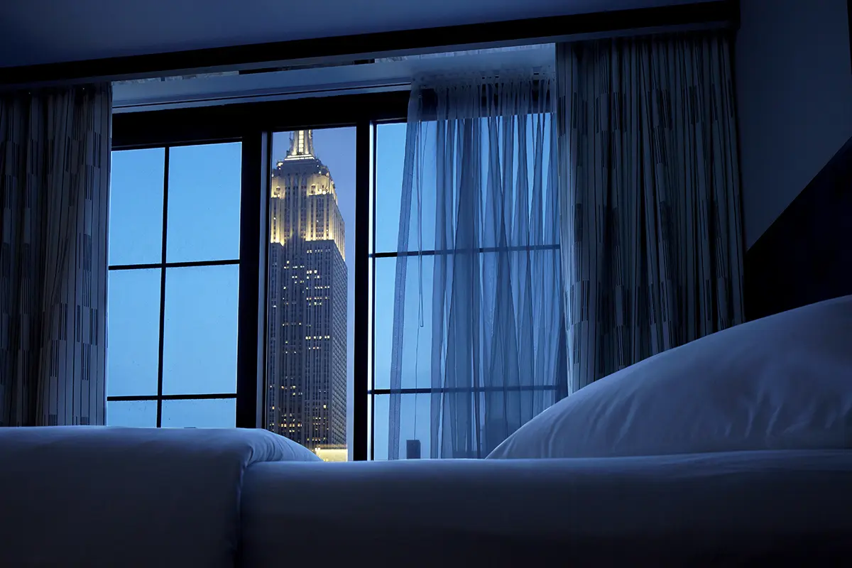 Double Twin Empire View - view of the Empire State Building from room during dusk