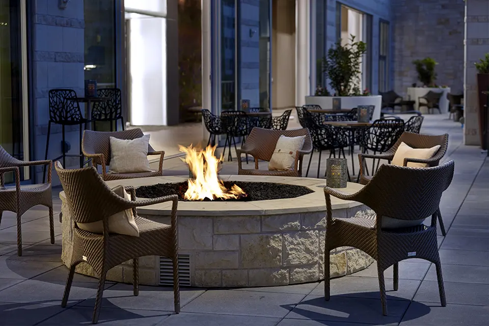 Archer Hotel Austin Terrace seating near the fire-pit