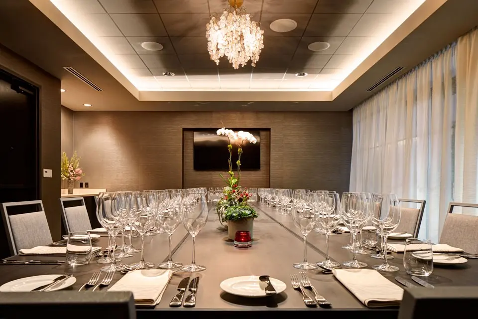 Patchett Salon table set up with plates and glassware