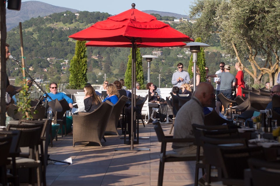 Archer Hotel Napa Rooftop - Umbrella covered seating