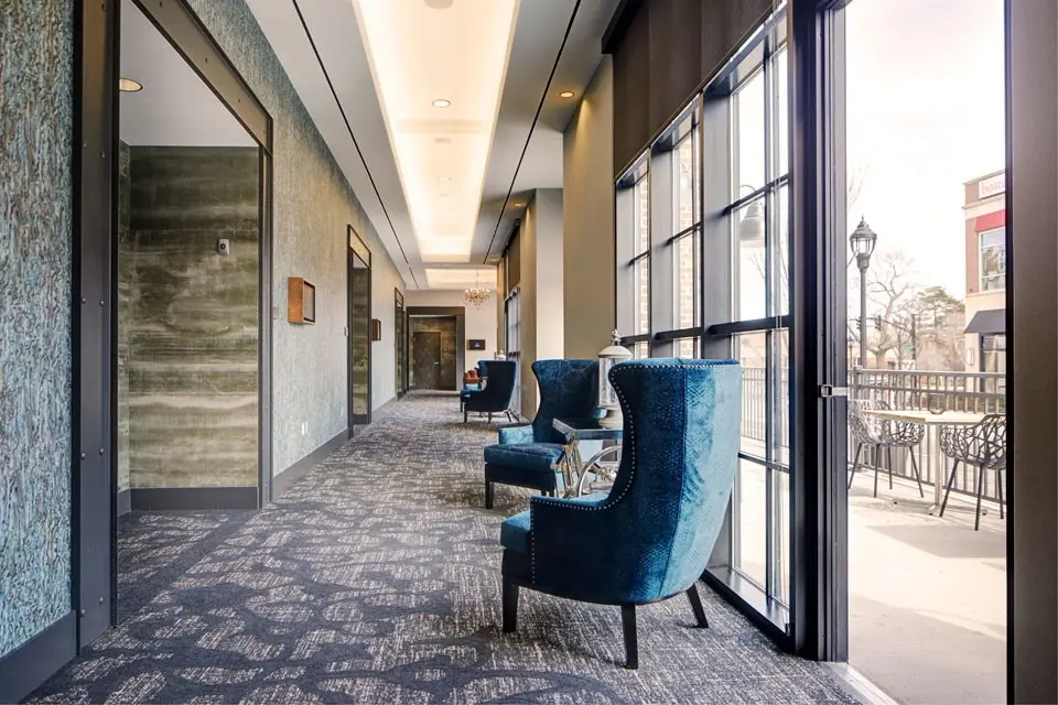 Archer Hotel Burlington Great room foyer with patio