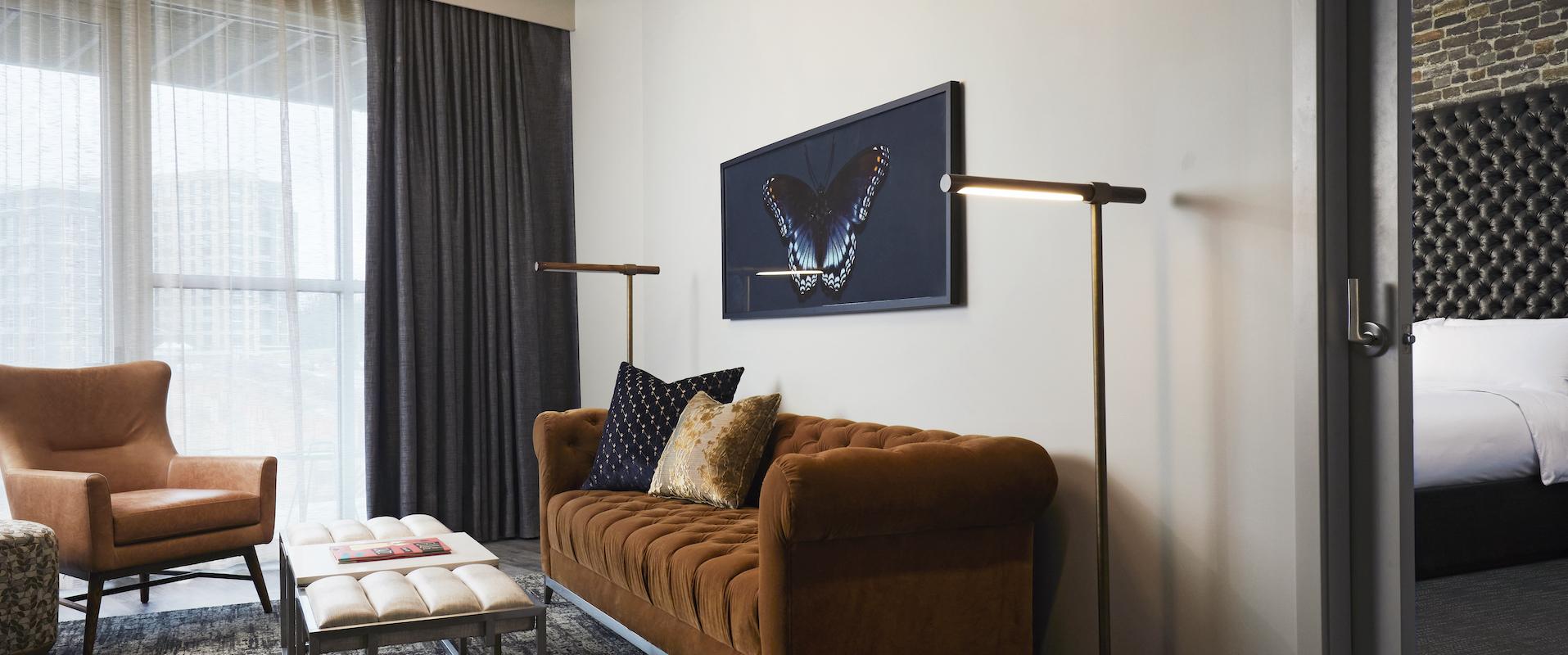 The living area in Archer's den — Archer Hotel Tysons